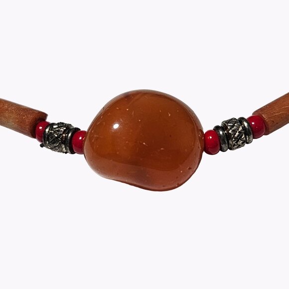 Retro Orange Gemstone Beaded Choker Necklace Boho Statement Fashion Jewelry - Picture 2 of 5